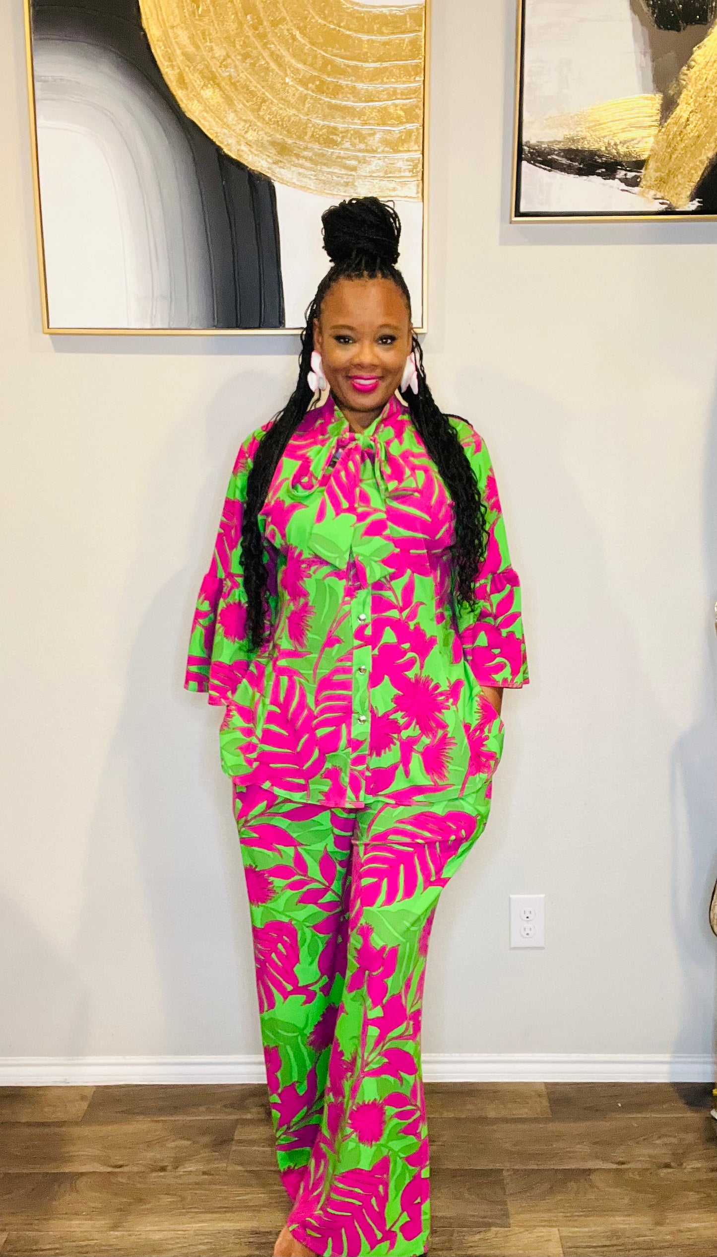 Green and fuchsia 2pc set