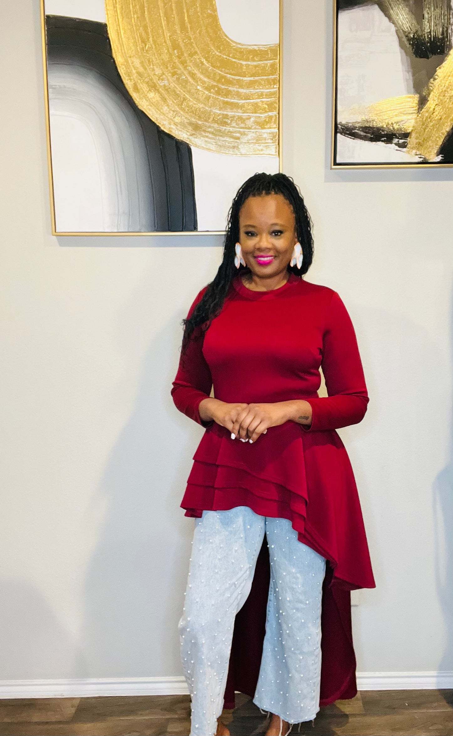 Maroon hi-low peplum top