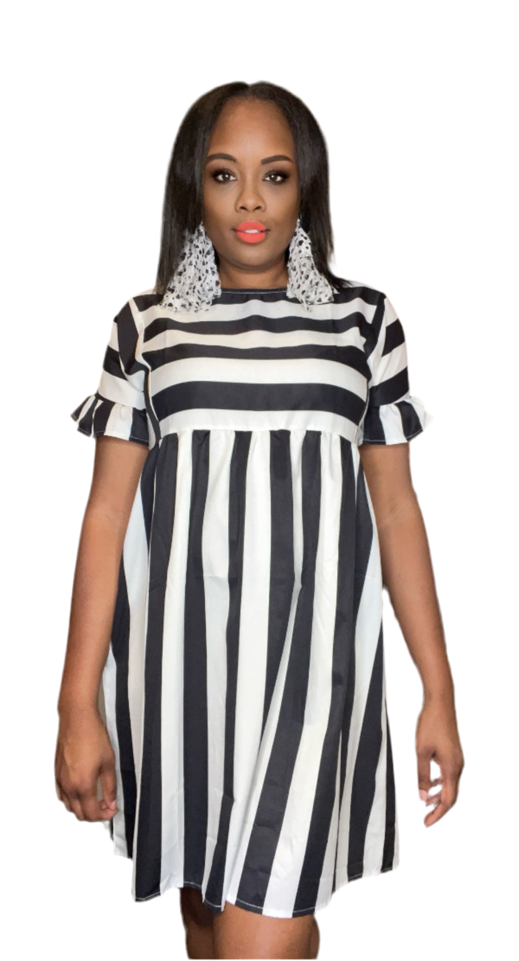 Black and white striped dress