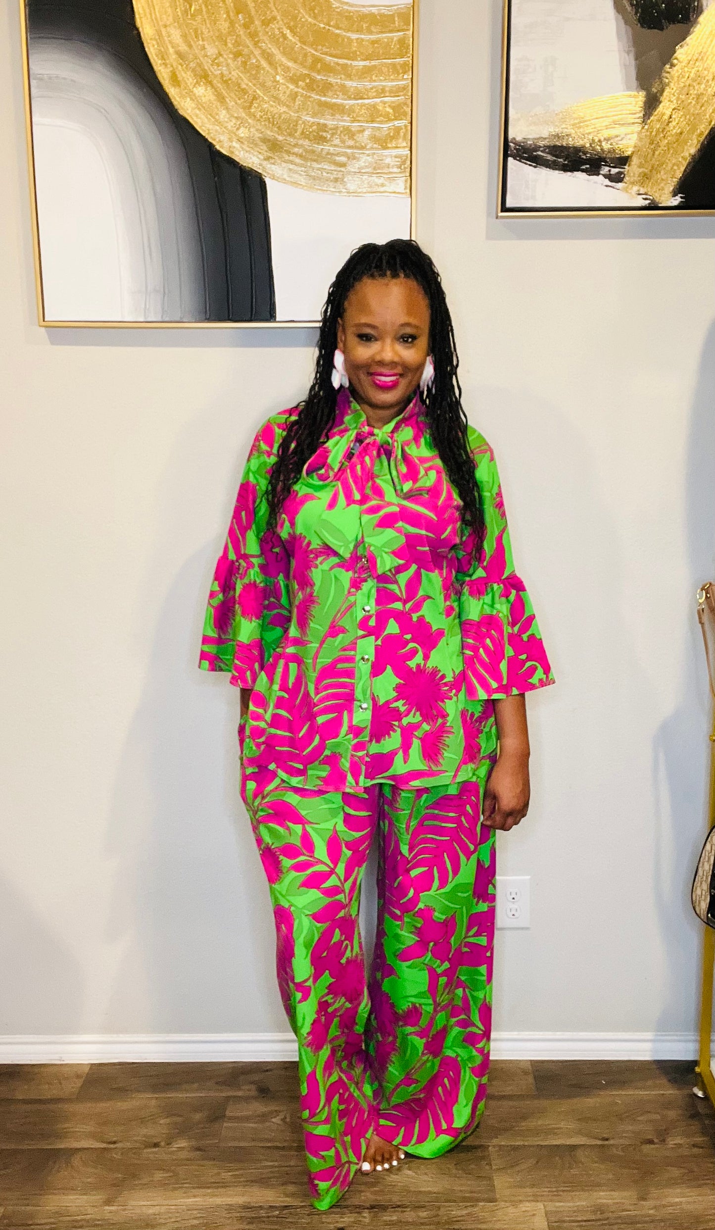 Green and fuchsia 2pc set