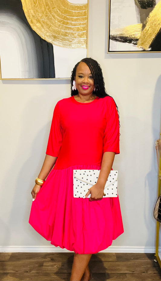 Neon pink balloon dress