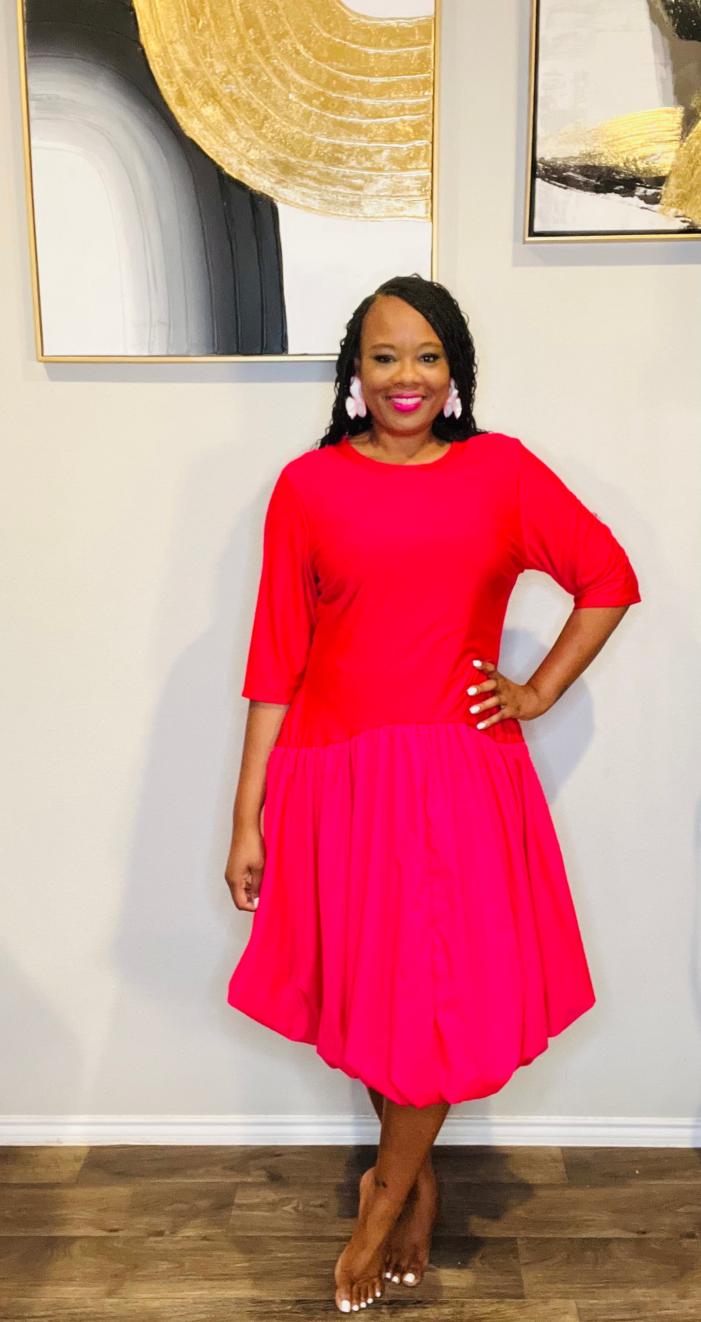 Neon pink balloon dress