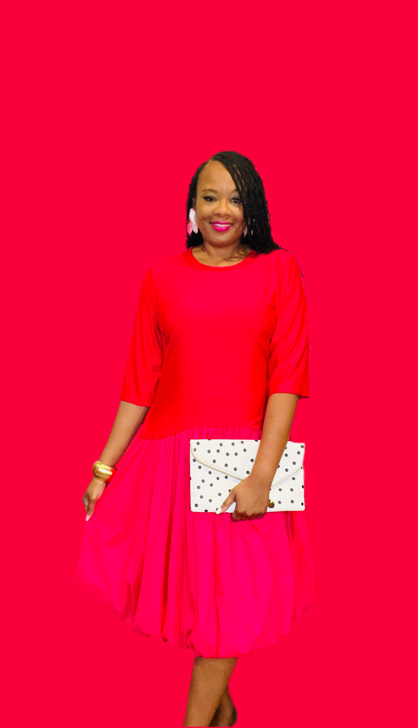 Neon pink balloon dress
