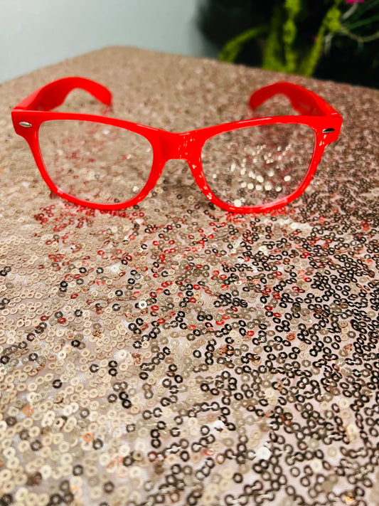 Red framed glasses clear lenses